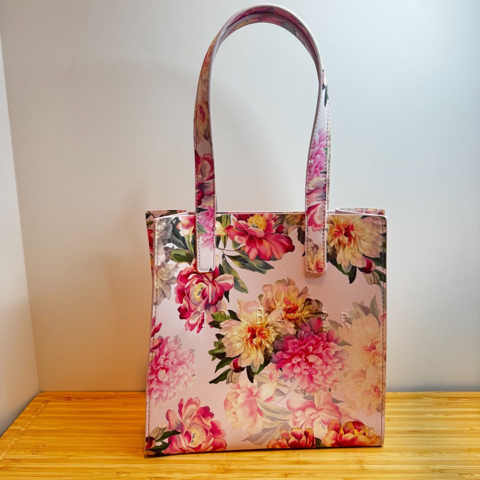Nwt Ted Baker London The Icon Pink Floral Embossed Logo Small Tote